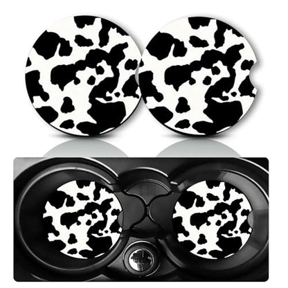 2Pcs Cow Print Car Coasters,2.75" Neoprene Rubber Cars Cup Holder Coasters - color: Cow Pattern