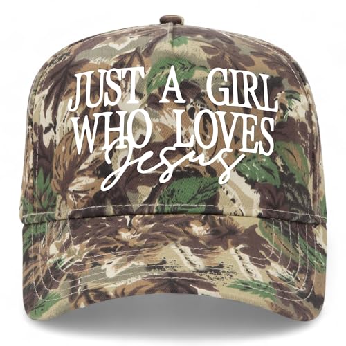 Just A Girl Who Loves Jesus V2 Hat | Premium Adjustable Christian Snapback Baseball Vintage Trucker Hat for Women - color: Camo