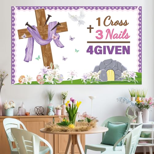 Easter Jesus Cross Bulletin Board Decorations Set 1 Cross 3 Nails 4 Given Jesus Resurrection Classroom Decor Easter Spring Religious Paper Cutouts for Sunday School Church Blackboard Wall Decoration