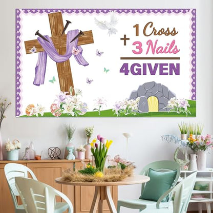 Easter Jesus Cross Bulletin Board Decorations Set 1 Cross 3 Nails 4 Given Jesus Resurrection Classroom Decor Easter Spring Religious Paper Cutouts for Sunday School Church Blackboard Wall Decoration