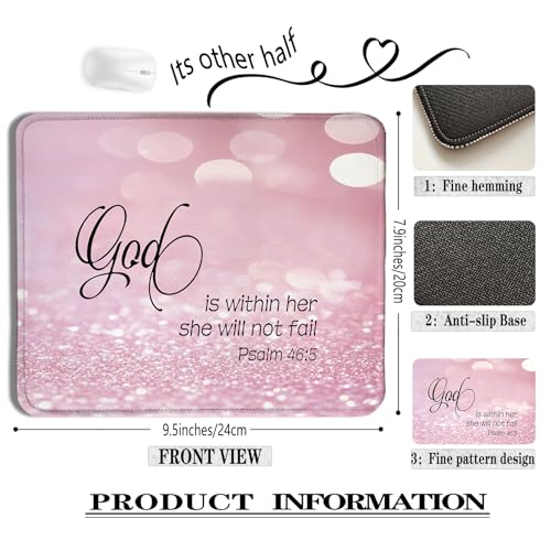 God is Within Her She Will Not Fail Christian Mouse Pad for Desk, Pink Glitter Bible Verse Mousepads for Wireless Mouse Computers Laptop Home Office Supplies Accessories, 9.5x7.9 Inch - color: colour 5