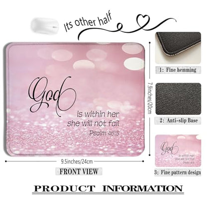 God is Within Her She Will Not Fail Christian Mouse Pad for Desk, Pink Glitter Bible Verse Mousepads for Wireless Mouse Computers Laptop Home Office Supplies Accessories, 9.5x7.9 Inch - color: colour 5