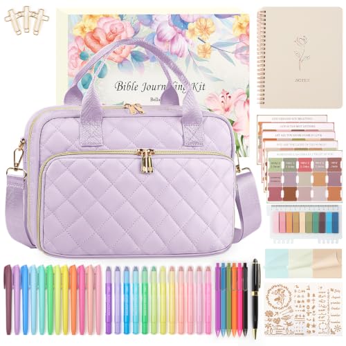 All-in-One Bible Journaling Kit – Quilted Bible Cover Case for Women - color: Light Purple