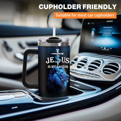 Christian Gifts for Men, 40 oz Religious Tumbler with handle, Child of God, Jesus is My Savior Double Walled Insulated Coffee Mug, Spiritual Man of Faith Fathers Day Birthday Gift for Dad Husband - color: Religious-D-318-X