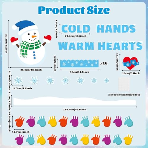 Winter Bulletin Board Decorations Winter Classroom Cutouts Snowman Snowflake Colored Gloves Paper Decors for Christmas Holiday School Classroom Chalkboard Home Door Wall Party Decor Supplies - style: Colored Gloves