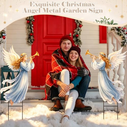 Moxweyeni 2 Pcs Christmas Angel Yard Signs with Stakes, 13 x 33 Inch - style: Rustic