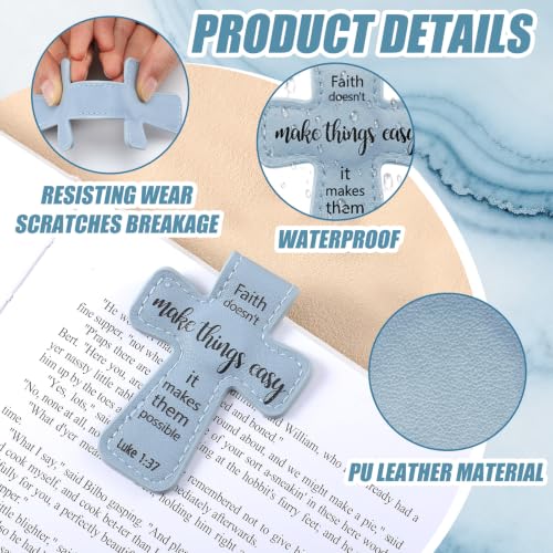 Resurhang 6 Pcs Magnetic Christian Cross Leather Bookmarks, Elegant Bible Verse Page Markers, Practical Reading Accessories Ideal Gift for Teachers Book Lovers and Religious Believers