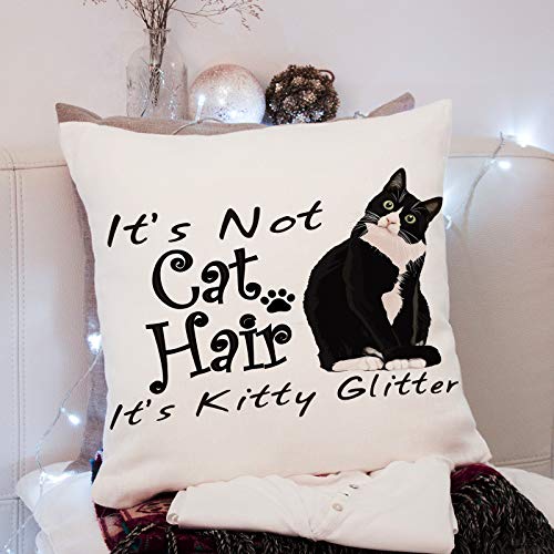 Cat Pillow Case Funny Gift for Cat Lovers Cat Mom Gifts Crazy Cat Lady Gifts for Women Cat Decor, It's Not Cat Hair It's Kitty Glitter, 18x18 Inches Linen Pillow Covers for Sofa Couch Bed Home Decor - color: Cat Lovers