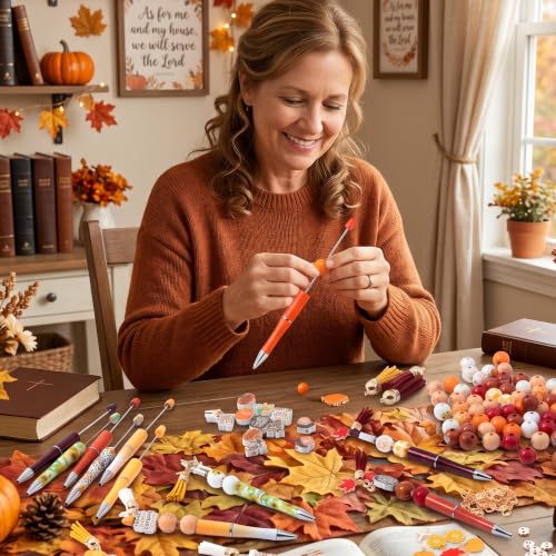 COcnny Fall Religious Beadable Pens - 24 Set Autumn DIY Ballpoint Pen Making Kit with Bead Craft, Fall for Jesus Beaded Pen Bulk Charm Tassel Supplies for Party Women School Students Gift