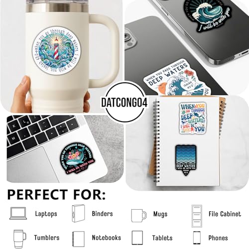 Pack 6 Isaiah 43 2 When You Pass Through The Waters I Will Be with You Sticker 3 Inches Bible Verse, Christian, Waterproof Vinyl Sticker