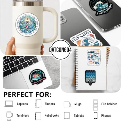 Pack 6 Isaiah 43 2 When You Pass Through The Waters I Will Be with You Sticker 3 Inches Bible Verse, Christian, Waterproof Vinyl Sticker