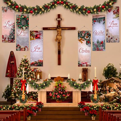 Tegeme 6 Pcs Church Banners Scripture Sanctuary Wall,Christmas and Hole - style: Christmas and Hole