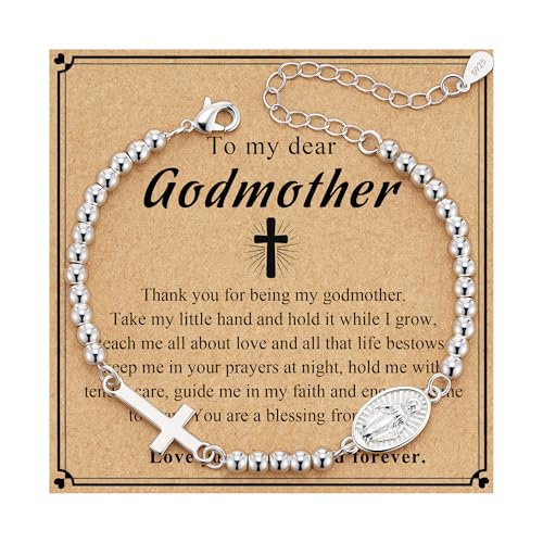 First Communion Gifts for Girls Virgin Mary Cross Bracelet Non Tarnish Baptism 1st Holy Communion Confirmation Gifts Christian Religious Catholic Jewelry - color: Godmother,Silver