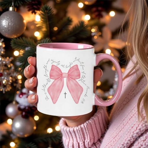 Coquette Pink Bow Christian Ceramic Coffee Mug for Women Girls