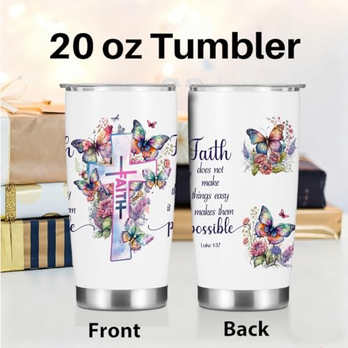 Christian Gifts for Women Tumbler, Inspirational Faith Religious Gifts for Women Girls Friends Birthday Christmas, Bible Verse Coffee Mug Stainless Steel Vacuum Insulated Travel Cup with Lid,20oz - color: Faith Butterfly 1216