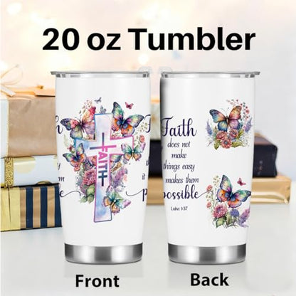 Christian Gifts for Women Tumbler, Inspirational Faith Religious Gifts for Women Girls Friends Birthday Christmas, Bible Verse Coffee Mug Stainless Steel Vacuum Insulated Travel Cup with Lid,20oz - color: Faith Butterfly 1216