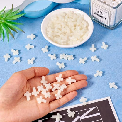 100Pcs Glow in the Dark Acrylic Cross Beads Crucifix Focal Beads White Cross Charms for Easter Pens Keychain Crafts DIY Jesus Bracelet Rosary Jewelry Making Supplies 16x12mm - color: Luminous Mint Cream