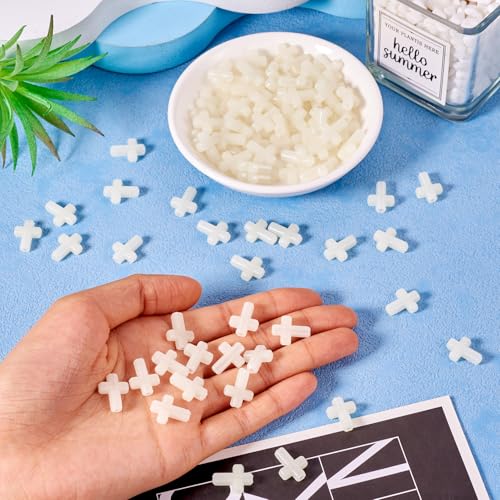 FASHEWELRY 100Pcs Acrylic Cross Beads for Bracelets Glow in the Dark Cross Beads Luminous Crucifix Rosary Spacer Easter Beads for DIY Jewelry Making Necklace Bracelet Earring - color: Cross-Cream White