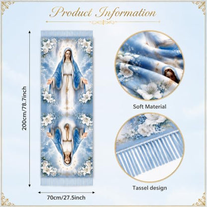 The Virgin Mary Bible Verse Shawls for Women, Catholic Christian Blanket Scarf Gifts or Mom Teacher Christmas - color: Light Blue