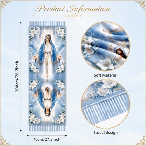 The Virgin Mary Bible Verse Shawls for Women, Catholic Christian Blanket Scarf Gifts or Mom Teacher Christmas - color: Light Blue