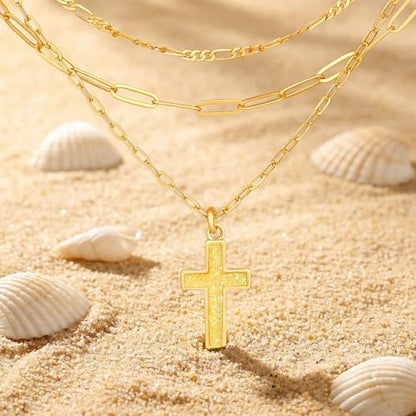 Cicy Bell Cross Pendant Necklace 18k Gold Plated Layered Necklaces - color: Style D-White
