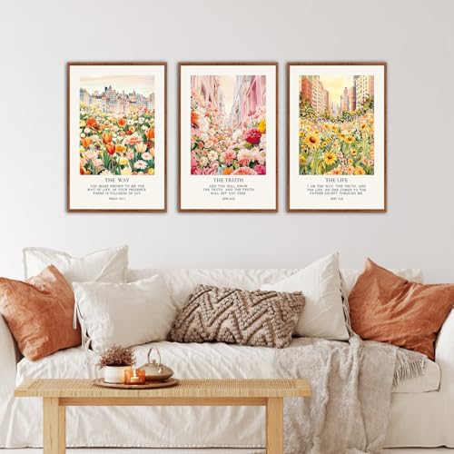 KAlRNE Christian Floral Framed Canvas Bible Verse Wall Art Set-16’’X24’’X3 - color: Christian Flower(medium), size: 16"Lx24"W