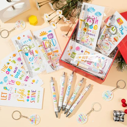 ANGOLIO Christian Inspirational Bible Verses Gifts - 230P Religious Inspirational Bookmarks Colorful Christian Pens Keychains Scripture Stationery Gift for Kids Sunday School Church Classroom Supplies - style: Bible Verse