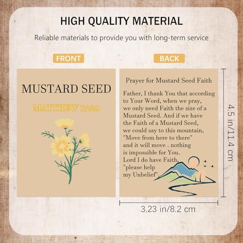 Mustard Seed Prayer Cards 100 pcs Christian Faith Bible Verse Matthew 17:20 - color: kraft