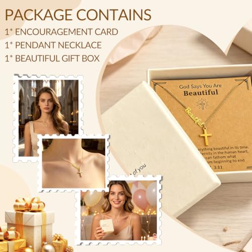 Faith Gold Cross Necklace for Women Christian Religiou Confirmation Jewelry - color: Beautiful Gold