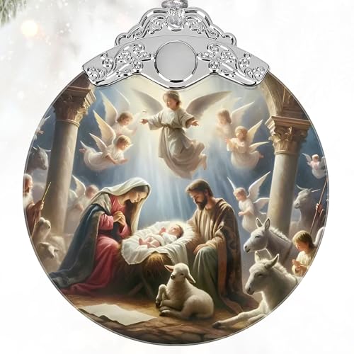 Christian Gifts: Nativity Christmas Ornaments - Religious Gifts for Kids and Women of Faith - Christmas Tree Decoration Stained Glass Ornament - color: Nativity Ornamnet