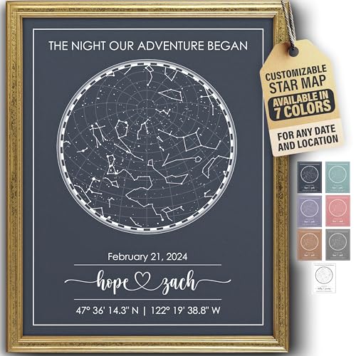 Custom Star Map Art Print - Fully Personalized (Your Details, Size, Color, Framing) | Gift for Mother's Day | Romantic Gift Husband | Paper Anniversary for Men | Special Ocassions (e.g. Wedding, Birthday, etc) - color: Blue, size: 8x10, style: Solid