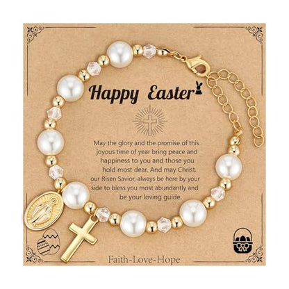 Virgin Mary Cross Bracelet for Girls Granddaughter Christian Jewelry Gift - style: Easter