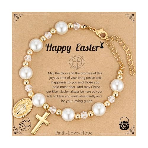 Virgin Mary Cross Bracelet for Girls Granddaughter Christian Jewelry Gift - style: Easter