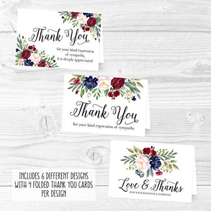 24 Sympathy Thank You Cards with Envelopes Thank You Cards for Funeral