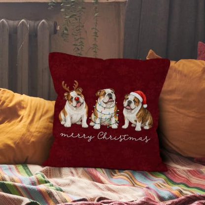 Christmas English Bulldog Throw Pillow Covers 18x18 Home Decor - color: English Bulldog