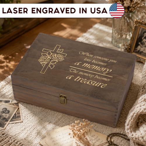 Memorial Engraved Wooden Keepsake Box, Memory Treasure Box with Inside Engraving, Sympathy Remembrance Gift Box for Photos, Letters, Mementos & Precious Memories, X-Large 14.15 x 9.5 x 4.5" - size: X-Large, style: Memorial