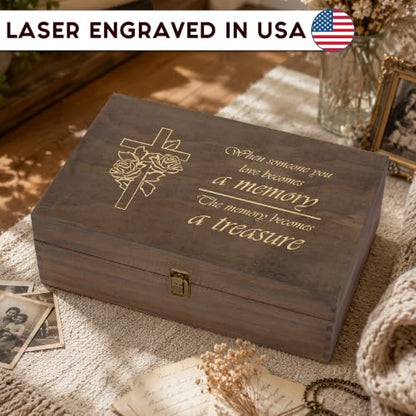 Memorial Engraved Wooden Keepsake Box, Memory Treasure Box with Inside Engraving, Sympathy Remembrance Gift Box for Photos, Letters, Mementos & Precious Memories, X-Large 14.15 x 9.5 x 4.5" - size: X-Large, style: Memorial
