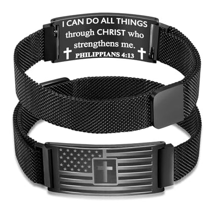 DuoDiner Cross Bracelet for Men Gifts Christian Confirmation Baptism Gifts - color: Black, size: Flag Cross-Philippians 4:13