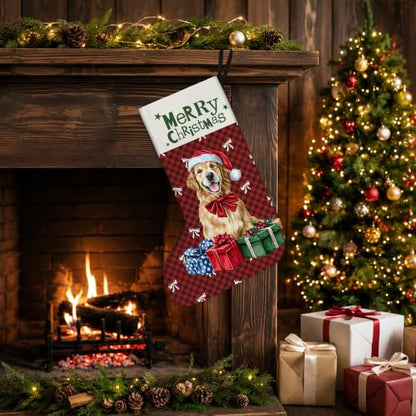 Golden Retriever Red Buffalo Plaid Christmas Stockings 16 Inch - color: Christmas09