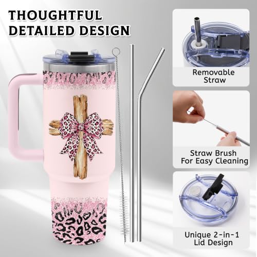 Christian Gifts for Women, 40oz Tumble with Handle & Straw for Girls - color: Pink-ChristSZJ