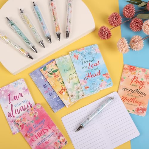 Maritown 48Pcs Bible Verse ballpoint Pens with Christian Notepads - style: Gouache Flowers