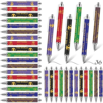 Sayglossy 36 Pcs Christian Bible Verse Pens Christian Scripture Gift Bulk Religious Pens, Smooth Writing Black Ink Retractable, Easter Party Favors for Women Men Coworker Office Church School Supply - style: Bible