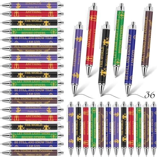 Sayglossy 36 Pcs Christian Bible Verse Pens Christian Scripture Gift Bulk Religious Pens, Smooth Writing Black Ink Retractable, Easter Party Favors for Women Men Coworker Office Church School Supply - style: Bible