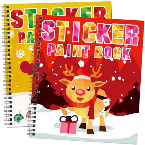 2PCS Christmas’s Day Crafts for Kids Ages 4-8 Sticker Paint Books Gift Party Create 20 Pictures?Sticker Sheets are Separate? - color: Christmas Stikcer Book