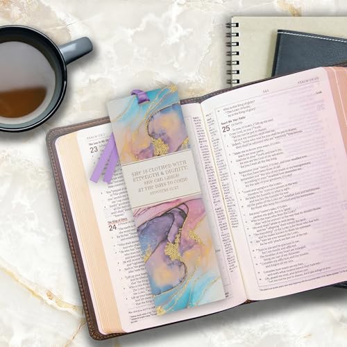 Christian Art Gifts Marble Swirl Scripture Bookmark: Strength and Dignity - style: Strength/Dignity