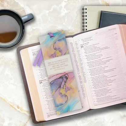 Christian Art Gifts Marble Swirl Scripture Bookmark: Strength and Dignity - style: Strength/Dignity