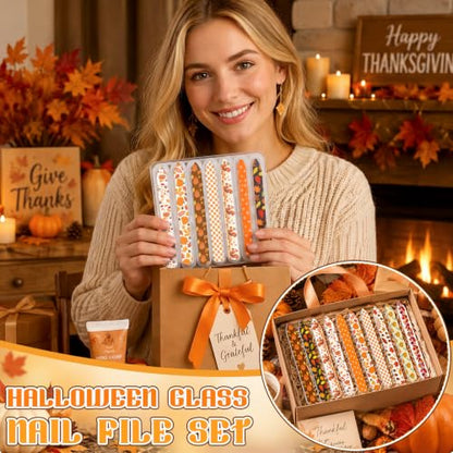10 Pcs Fall Glass Nail Files Gifts with Case Fall Autumn Party Favors Bulk - style: Fall