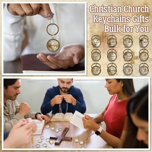 Equsion 36 Pcs Christian Keychain Bulk Mini Bible Keychains, Bronze - color: Bronze