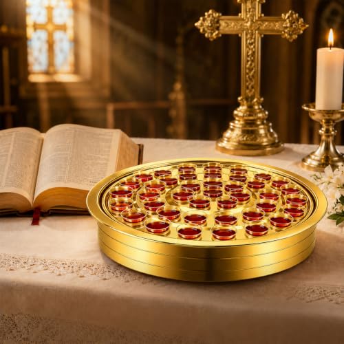 Stainless Steel Gold Communion Tray, 40 Cup Openings, Stackable Silver Church Communion Cup Holder for Worship Services, Holy Communion Supplies, 1 Tray Only, Cups and Lid Not Included - color: Gold