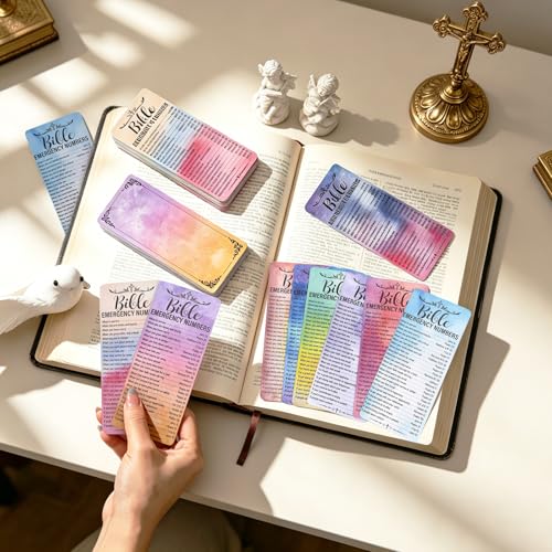 120 Pcs Colorful Bible Emergency Numbers Bookmark Christian Bookmarks Bible Verse Bookmarks for Church Welcome Gifts Sunday School Prayer Reading Rewards 2.3 x 5.3inch - color: Colorful